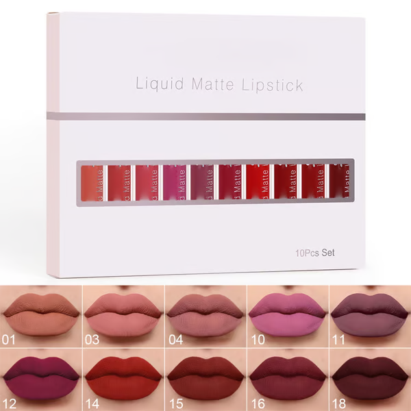 ❤️10Pcs Liquid Matte Matt Lipstick Set, Long Lasting Lipstick 24 hour Waterproof Lip Gloss