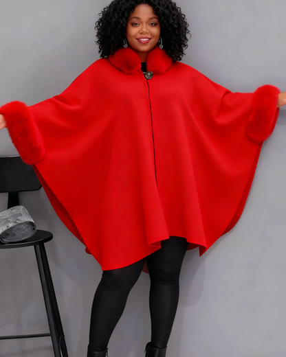 Autumn And Winter Large Rabbit Fur Collar Mid-length Woolen Coat Elegant Cape Shawl Hepburn Style Woolen Large Size Coat