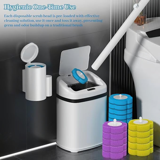Toilet Scrubber Kit with Self-Cleaning Disposable Pads – No Pre-Rinse, No Mess, No Odor, Simplifies Bathroom Hygiene