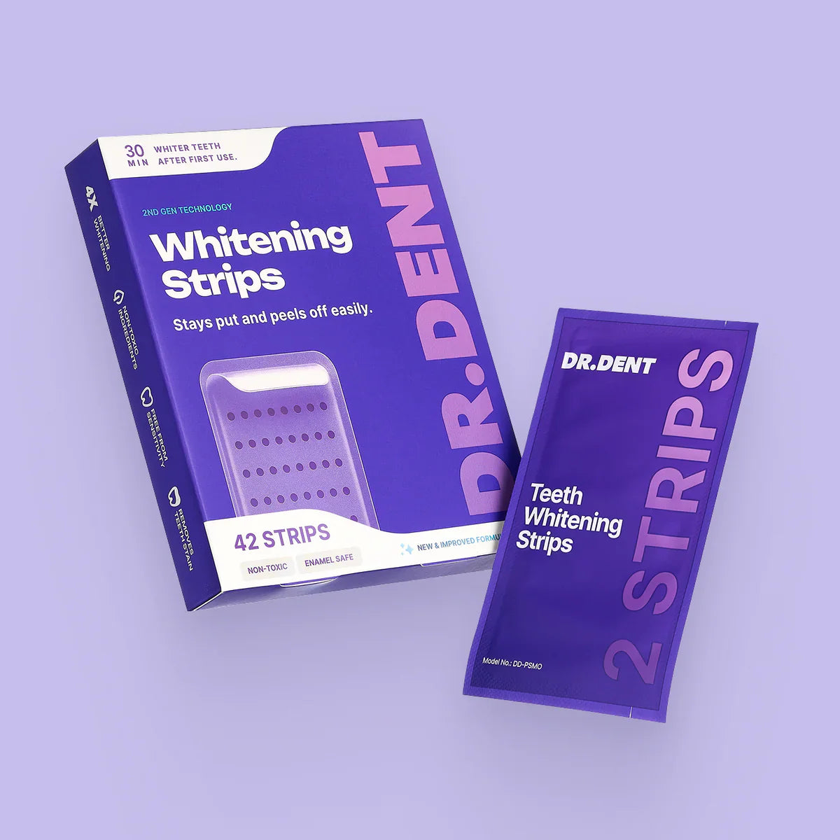DRDENT Purple Teeth Whitening Strips - 7/21 Whitening Sessions - Safe for Enamel - Non Sensitive Teeth Whitening - Peroxide-Free