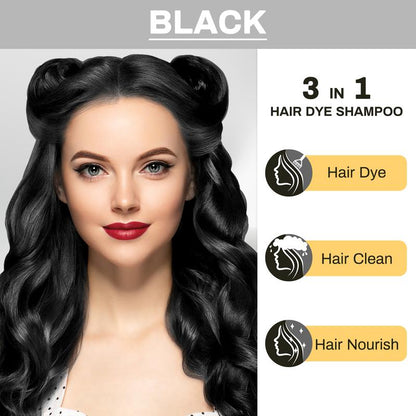 3 in 1 Black Hair Dye Shampoo - Herbal Ingredients Can cover gray hairs, Contains Ginseng Extract, Natural Haircoloring