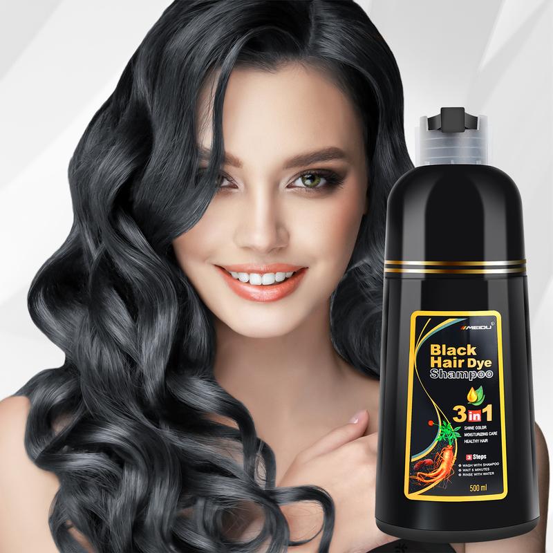 3 in 1 Black Hair Dye Shampoo - Herbal Ingredients Can cover gray hairs, Contains Ginseng Extract, Natural Haircoloring